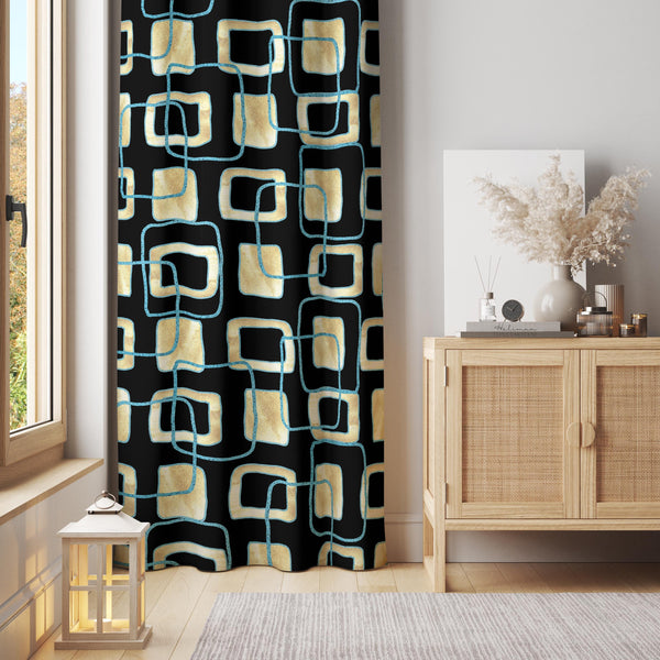 70s Retro Curtain: Brown Multicolor Oval Pattern, Mid Century Modern