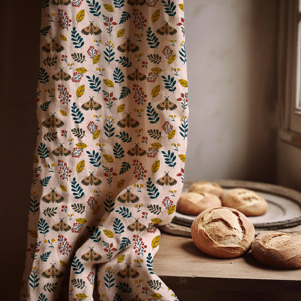 Moth & Leaf Linen Curtain: Whimsical Kids Room Drapery - Custom Panel