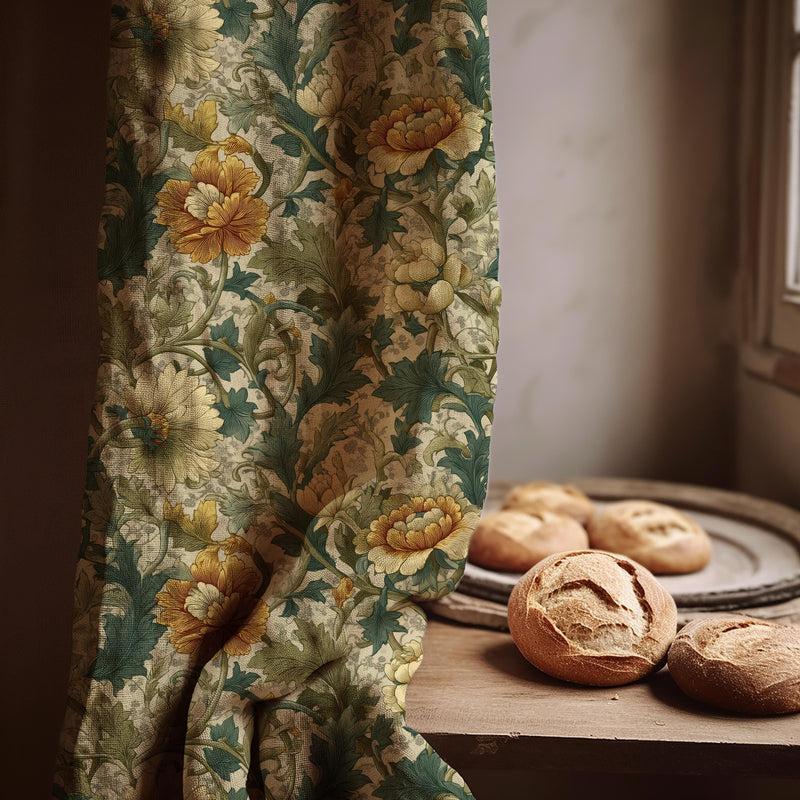 William Morris Linen Curtain Panel: Vintage Floral Botanical Drapery