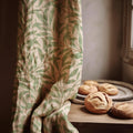 Green Leaf Print Linen Curtain Panel - Botanical Window Drape - Image 1
