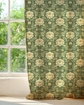 Green Floral Linen Curtain Panel: Victorian Style Drapes - Image 3