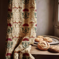 Burgundy Floral Linen Curtain Panel: Vintage Botanical Print, Cream Backdrop - Image 1