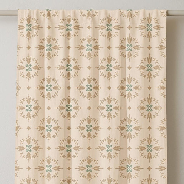 Beige Linen Curtain Panel: Vintage Botanical Print, Optional Blackout