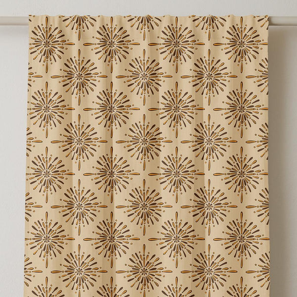 Mid Century Modern Starburst Linen Curtain Panel: Mustard & Brown Geometric Drapery