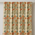 Burnt Orange Floral Stripe Linen Curtain - Retro Botanical Decor - Image 2