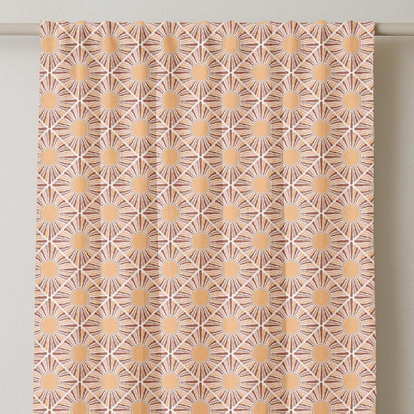Modern Linen Curtain – Terracotta Sunburst Pattern with Retro Geometric Style for Warm Minimalist Spaces