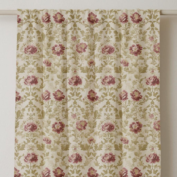 Dusty Rose Peony Linen Curtain Panel: Vintage Botanical Print