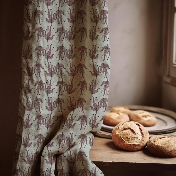 Botanical Linen Curtain: Earthy Floral Print, Soft Mint - Custom Panel