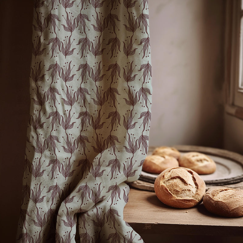 Botanical Linen Curtain: Earthy Floral Print, Soft Mint - Custom Panel