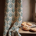 Bohemian Linen Curtain Panel: Teal Blue Geometric Print, Optional Blackout - Image 1