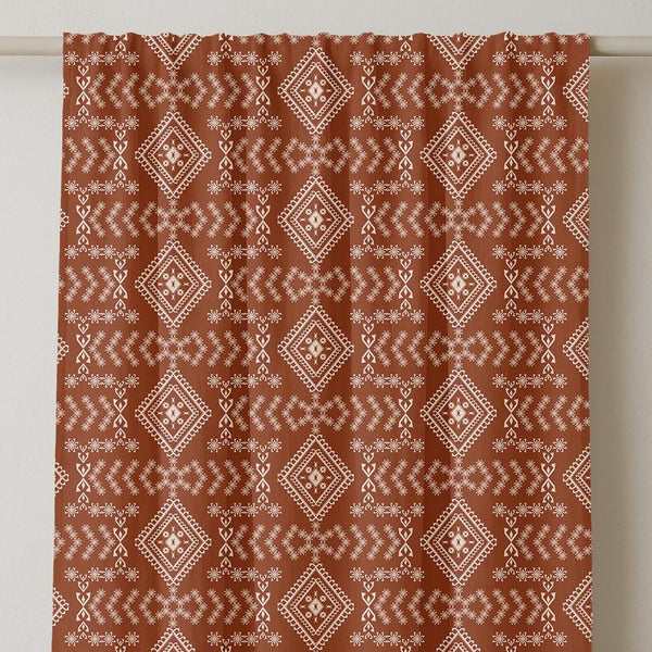 Boho Tribal Linen Curtain – Terracotta Geometric Panel for Rustic and Southwestern Inspired Interiors