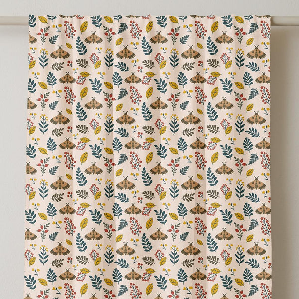 Moth & Leaf Linen Curtain: Whimsical Kids Room Drapery - Custom Panel
