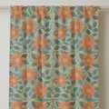 Retro Mosaic Floral Linen Curtain Panel – Mid Century Boho Window Drapery - Image 2