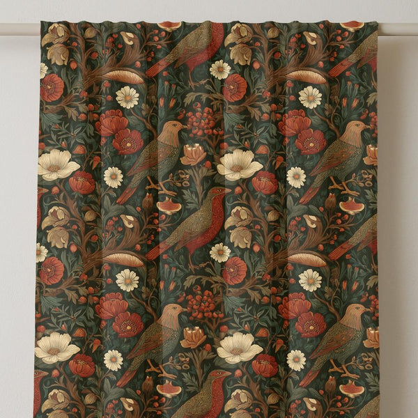 Dark Floral Linen Curtain: Gothic Forest Tapestry Panel