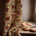 Floral Linen Curtain Panel: Vintage Red Botanical Drapes - Image 1