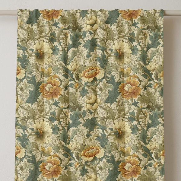 William Morris Linen Curtain Panel: Vintage Floral Botanical Drapery