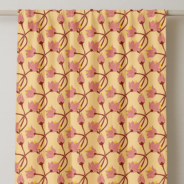 Art Nouveau Linen Curtain: Pink Floral Botanical Drapery