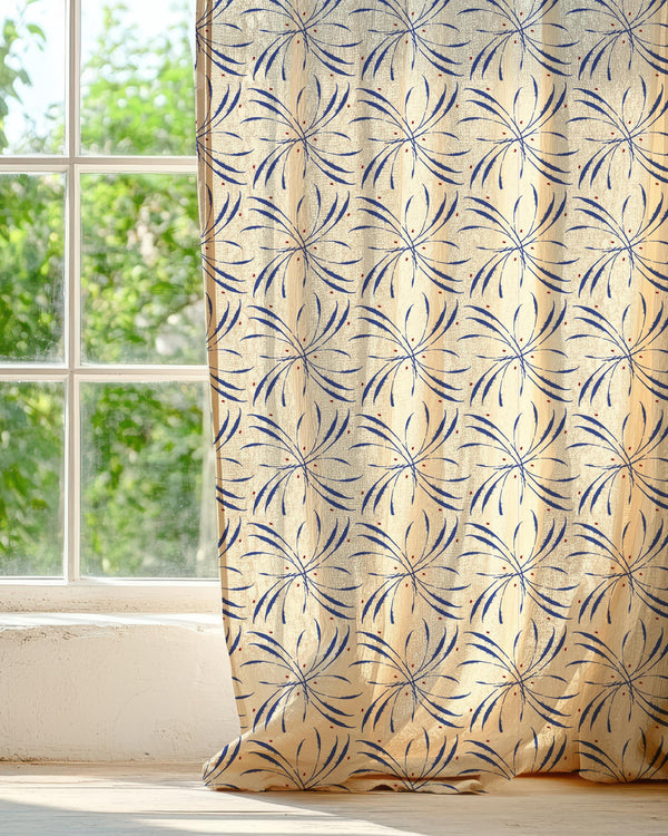 Navy Blue Starburst Linen Curtain Panel: Modern Geometric Print