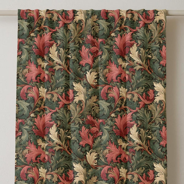 Acanthus Linen Curtain Panel: Vintage Scroll Leaf, William Morris Style