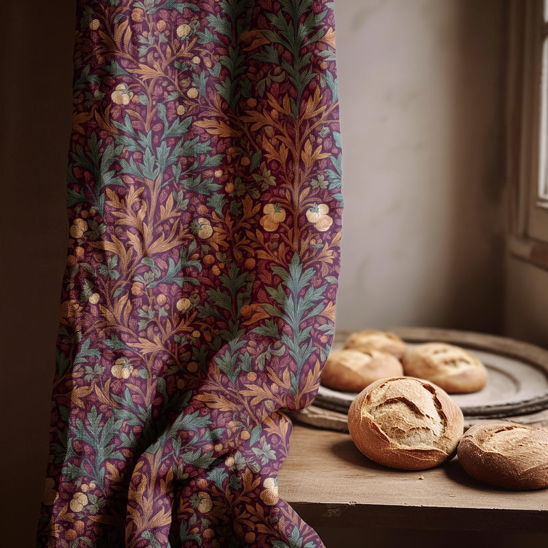 William Morris Style Linen Curtain: Orchard Bloom Botanical Drapery
