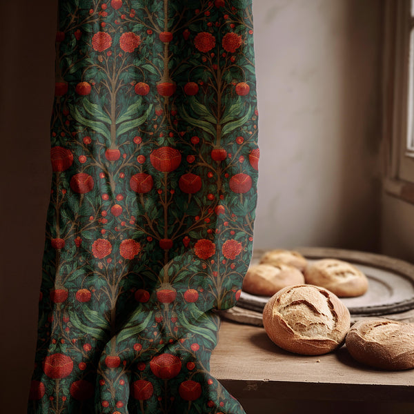 William Morris Style Linen Curtain: Dark Floral Botanical Drapery