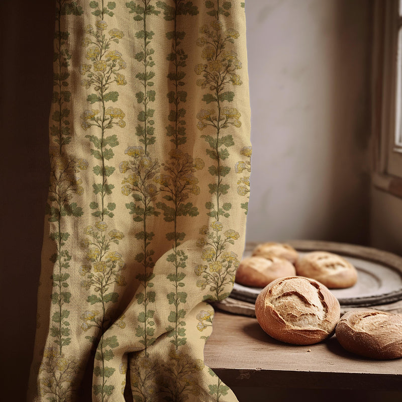 Floral Print Linen Curtain: Vintage Cottage Style - Custom Panel