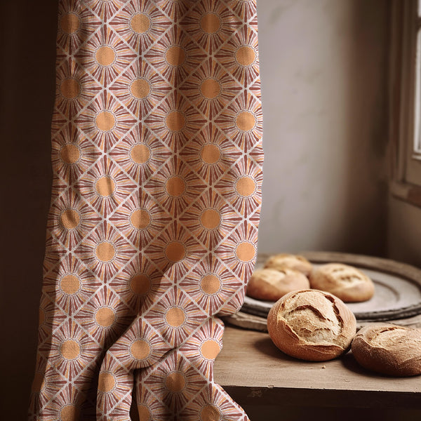 Modern Linen Curtain – Terracotta Sunburst Pattern with Retro Geometric Style for Warm Minimalist Spaces
