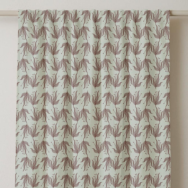 Botanical Linen Curtain: Earthy Floral Print, Soft Mint - Custom Panel