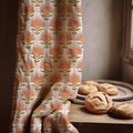 Retro Floral Linen Curtain: Peach & Olive Mid-Century Boho Style - Image 1