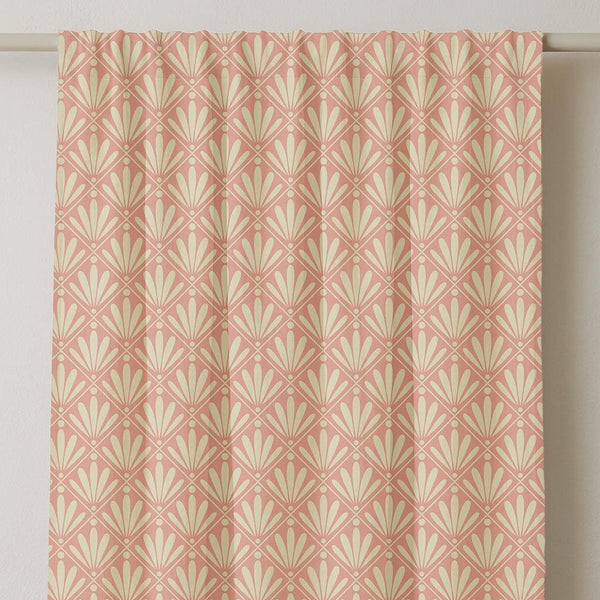 Art Deco Linen Curtain: Pink & Cream Fan Pattern, Optional Blackout
