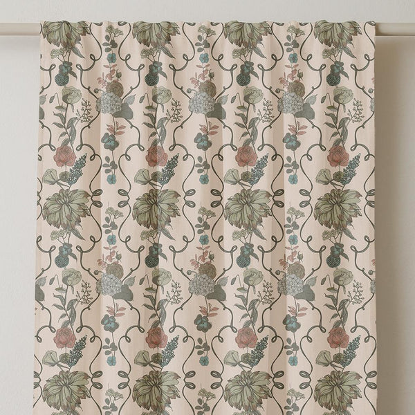 Blush Pink Floral Linen Curtain Panel: Vintage Botanical Print, Blackout Option