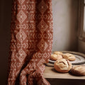 Boho Tribal Linen Curtain – Terracotta Geometric Panel for Rustic and Southwestern Inspired Interiors - Image 1
