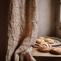 Retro Art Deco Linen Curtain: Teal, Coral, Beige - Custom Panel - Image 1