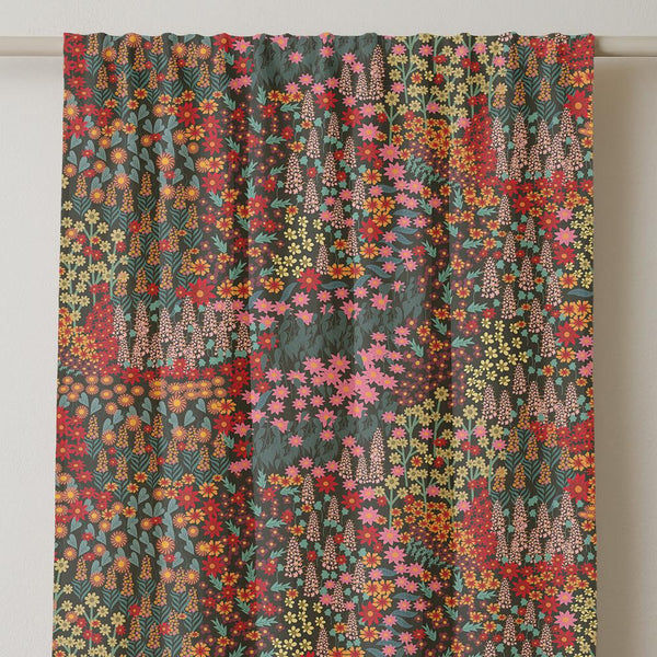 Wildflower Linen Curtain Panel: Dark Botanical Print, Custom Length