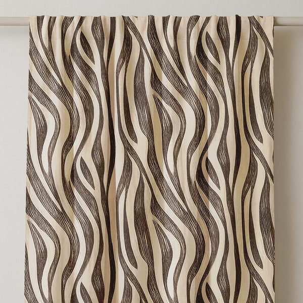 Linen Zebra Stripe Curtain Panel: Black & Beige Farmhouse Decor