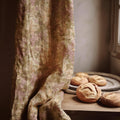 Vintage Floral Linen Curtain Panel: Beige Mauve Botanical Print - Image 1