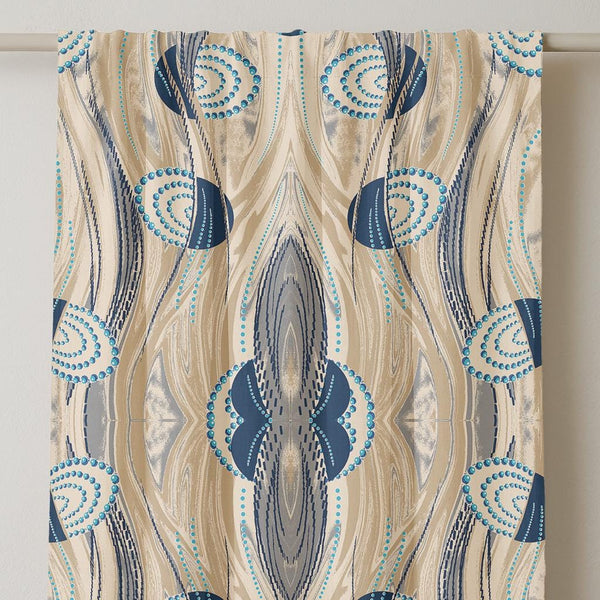Abstract Blue Linen Curtain: Tribal Inspired Drapes, Modern Interior