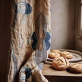 Abstract Blue Linen Curtain: Tribal Inspired Drapes, Modern Interior - Image 1