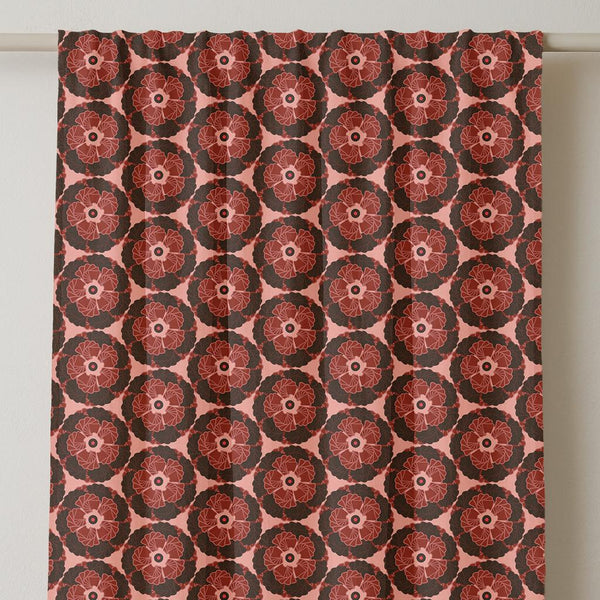 Retro Floral Linen Curtain: Mid-Century Modern Geometric Window Panel
