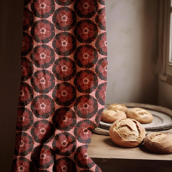 Retro Floral Linen Curtain: Mid-Century Modern Geometric Window Panel