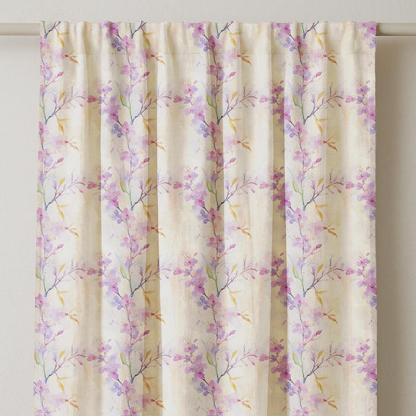 Linen Floral Curtain Panel: Light Pink Lavender Blossom Print