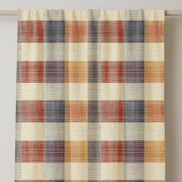 Plaid Linen Curtain Panel: Colorful Checkered Window Drape (Single Panel)