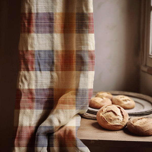 Plaid Linen Curtain Panel: Colorful Checkered Window Drape (Single Panel)