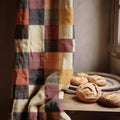 Checkered Linen Curtain Panel: Rustic Modern Grid Window Decor - Image 1
