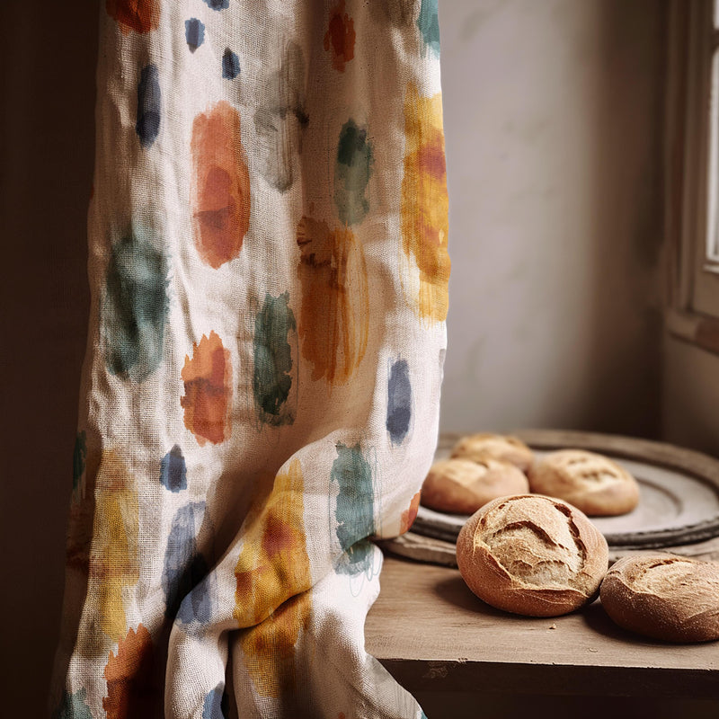 Watercolor Linen Curtain Panel: Hand-Painted Look Drapes