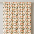 Retro Floral Linen Curtain Panel: Mid-Century Modern Orange & Green - Image 2