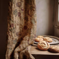 Vintage Botanical Linen Curtain: Beige & Olive Leaf Print Drapery - Image 1