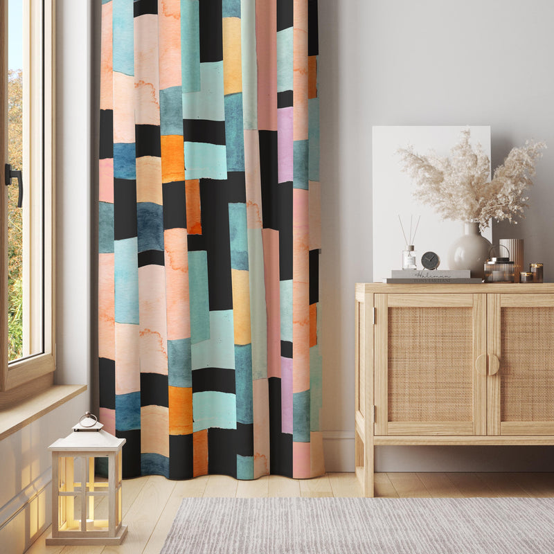 Color Block Curtain: Modern Pastel Geometric Window Panel