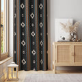 Tribal Striped Curtain – Black Base with Geometric Beige Tribal Motifs - Image 1