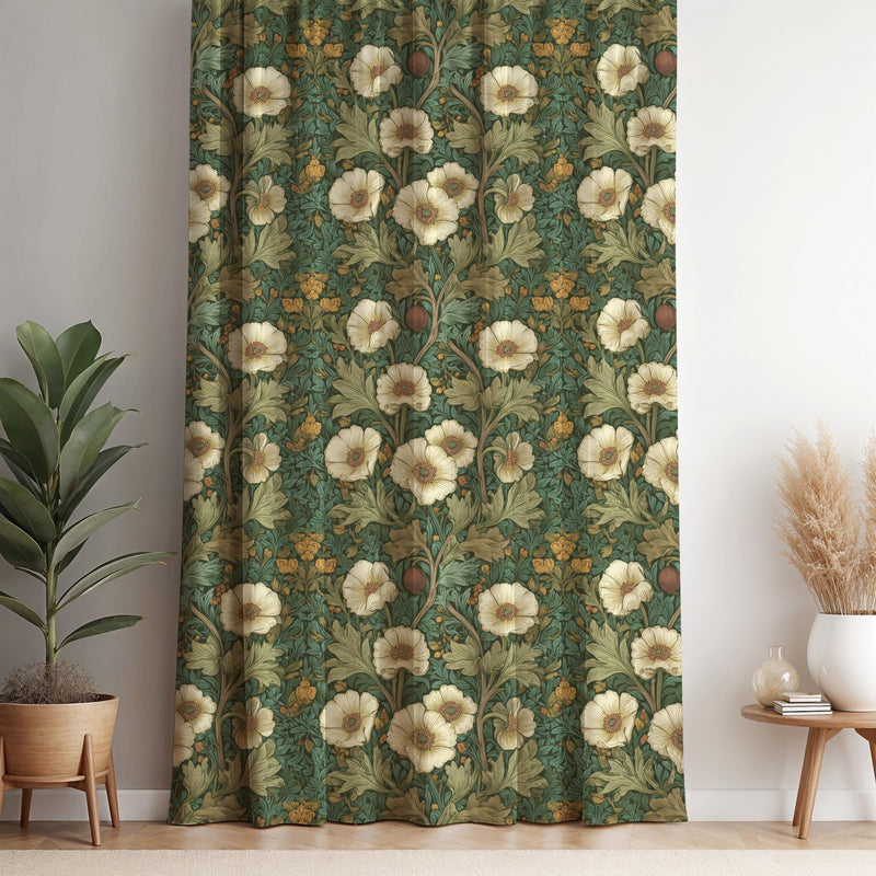 William Morris Style Floral Curtain Panel: Vintage Botanical Drapery